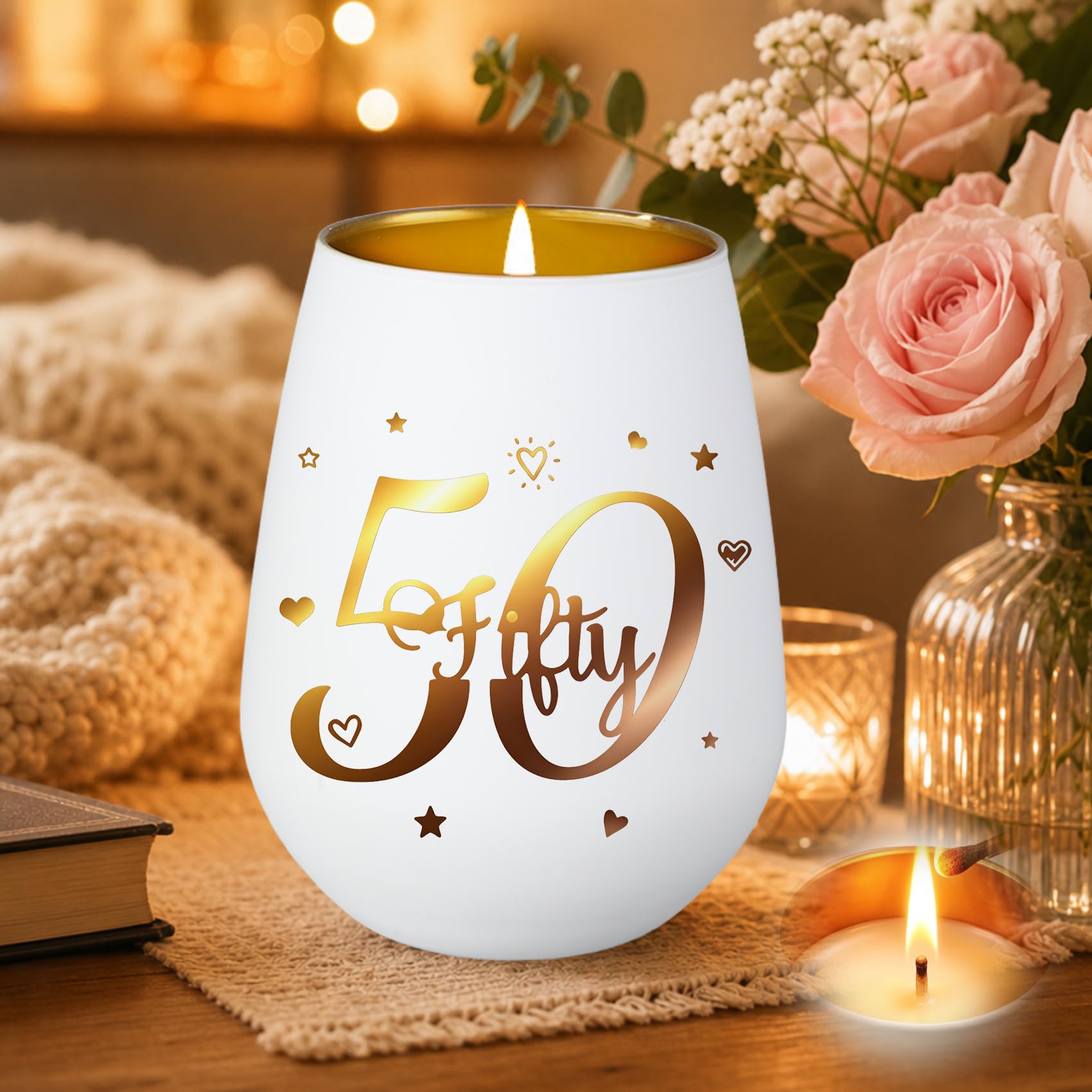 50th Birthday Gifts for Women Tea Light Candle Holder 50 Year Old
