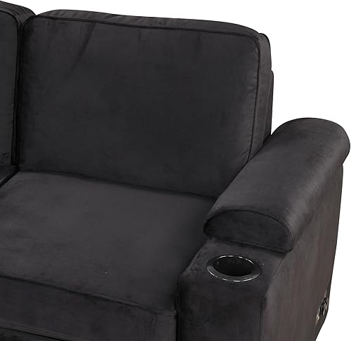 Vista 7 de Sofá cama modular reversible en forma de L de lino con otomana de almacenamiento, sofá cama convertible 2 en 1 extraíble con portavasos y puerto