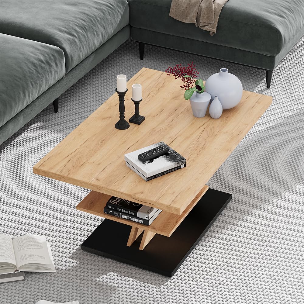 Vicco Couchtisch Arivo, Schwarz, 90 x 60 cm | mit Ablage, mit zusätzlicher Ablagefläche für praktische Aufbewahrung