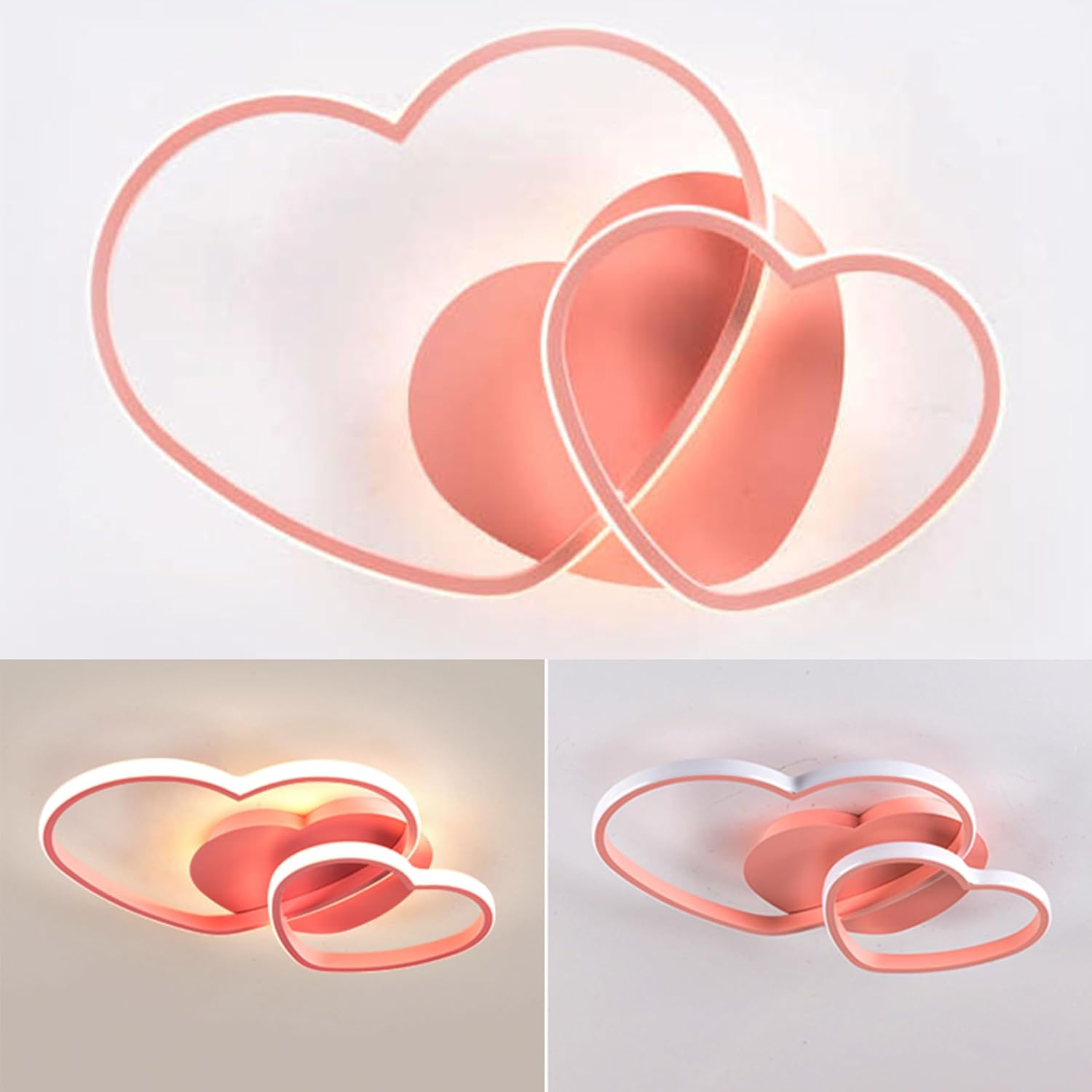 20.5"Girl Bedroom Pink LED Ceiling Light Fixture, Creative Acrylic Flush Mount Ceiling Lamp Heart-Shaped Chandelier Fixture, Close to Ceiling Lighting for Kids Room Girl Room Romantic Lampshade