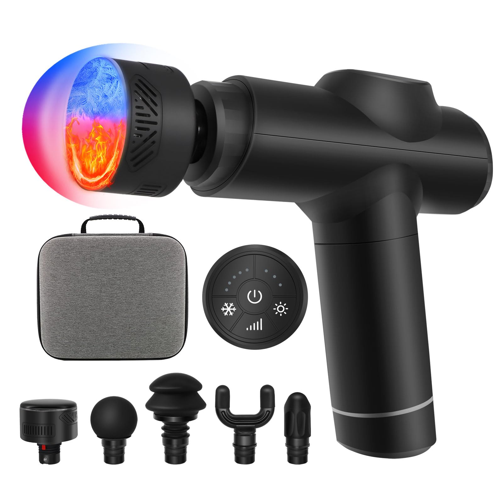 Massagepistole mit Wärme & Kältetherapie, 0,78 kg leise Massage Pistole mit 5 Aufsätze & 5 Intensitätsstufen, 12mm Amplitude & 45 lbs Standkraft – Professionelle Tiefengewebemassage