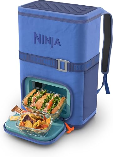 Ninja Backpack Cooler | FrostVault Go 24 Can Soft Cooler | Leakproof Zipper with Built in Can Opener, 2 Ice Packs & Dry Storage Drawer | for Hiking, Camping & More | Luminous Blue | FF124CY