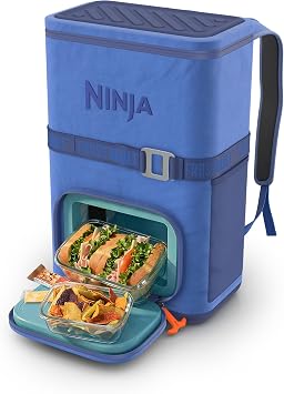 Ninja Backpack Cooler | FrostVault Go 24 Can Soft Cooler | Leakproof Zipper with Built in Can Opener, 2 Ice Packs & Dry Storage Drawer | for Hiking, Camping & More | Luminous Blue | FF124CY