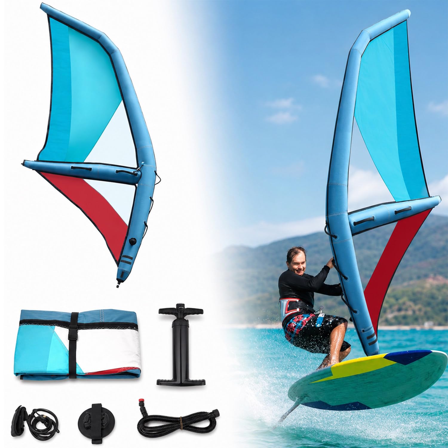 twostronking Portable Windsurfing Sail, Handheld Inflatable Surfing Wing, Surfboard Sail 4.2㎡