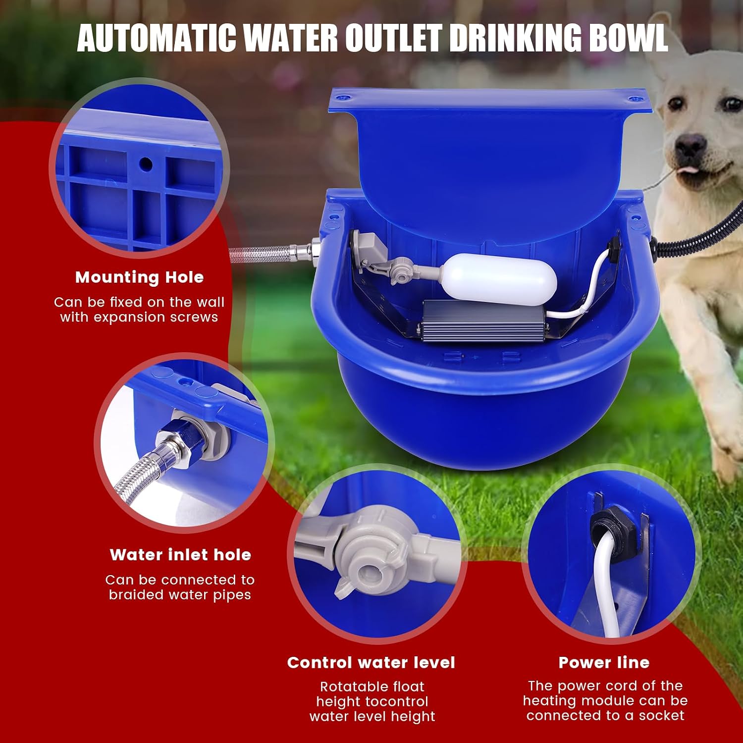 Heated Automatic Livestock Waterer Large Capacity Dog Water Bowl Outdoor Pet Thermal-Bowl Constant Temperature Dispenser for Dogs Feral Cats Horse Chicken Farm Animal