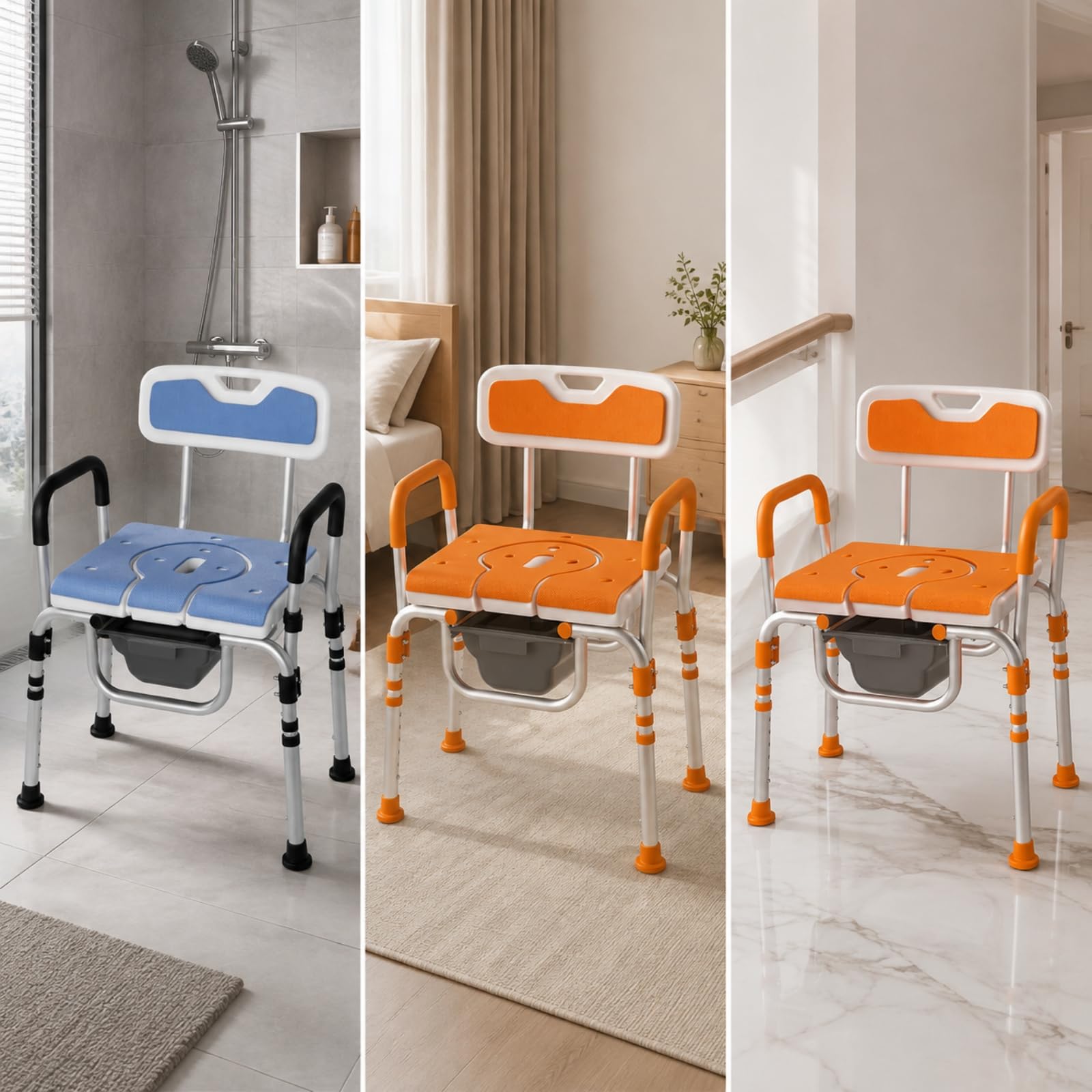 Sharplace Asiento Inodoro Antislizante Silla Ducha con Cubeta Extraíble Resistente para Adultos Mayores, Jf530c