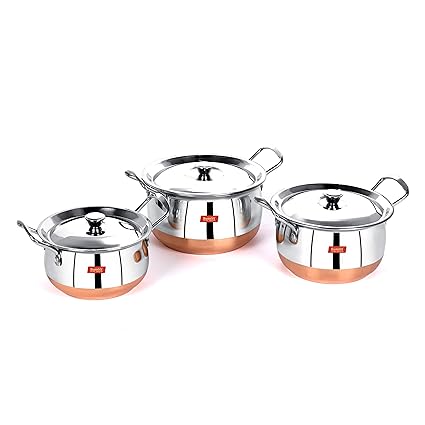 Sumeet Stainless Steel Handi Set With Lid, 1.1, 1.6, 2.1 Liters, 3 Piece (Multicolour)