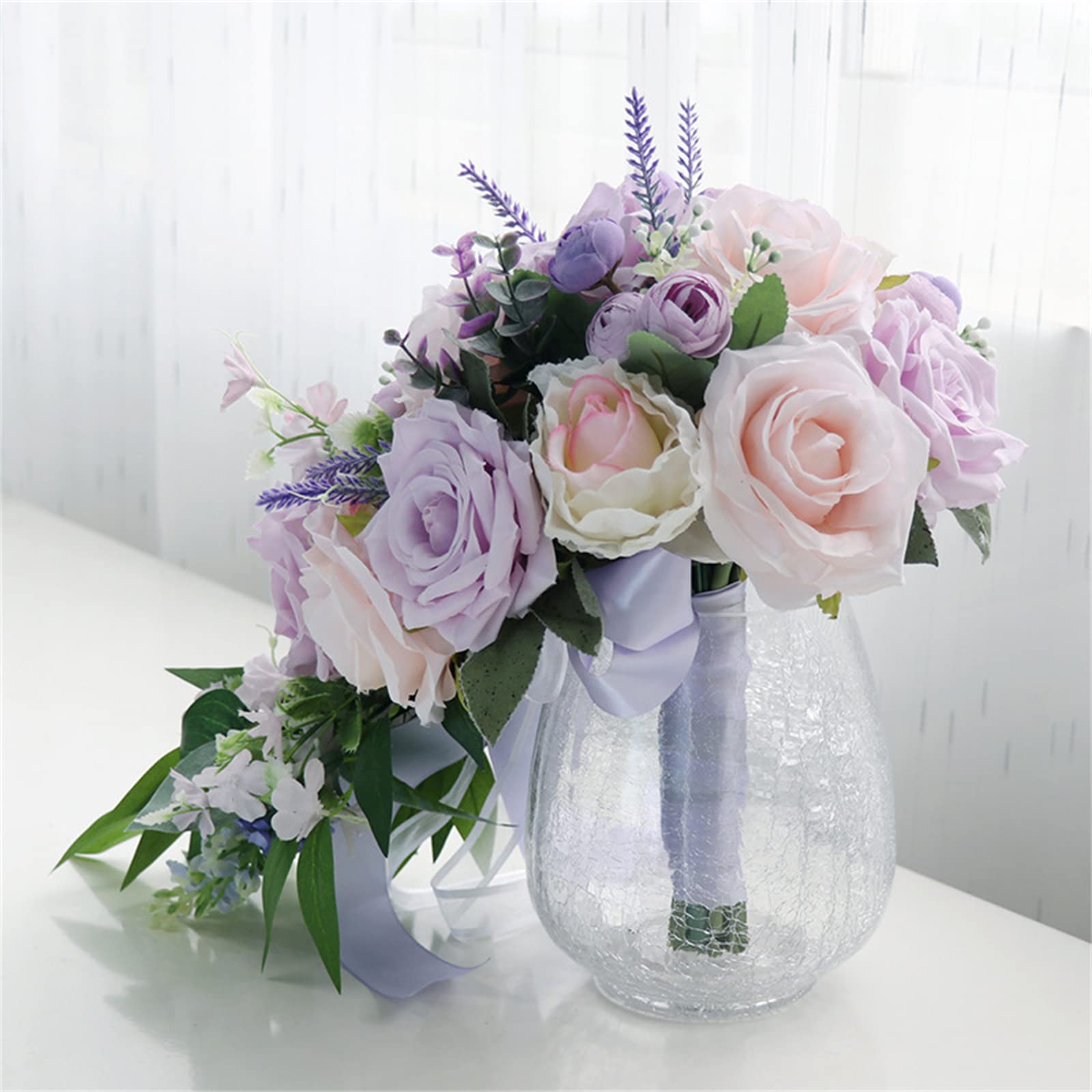 Braut Hält Blumen, Künstliche Blumen, Wohndeko, Künstliche Lila Rose, Romantischer Hochzeitsstrauß, Handgemachte Hochzeitsblumen Für Die Braut, Brautstrauß Mit Wasserfall-Motiv Für Die Hochzeit