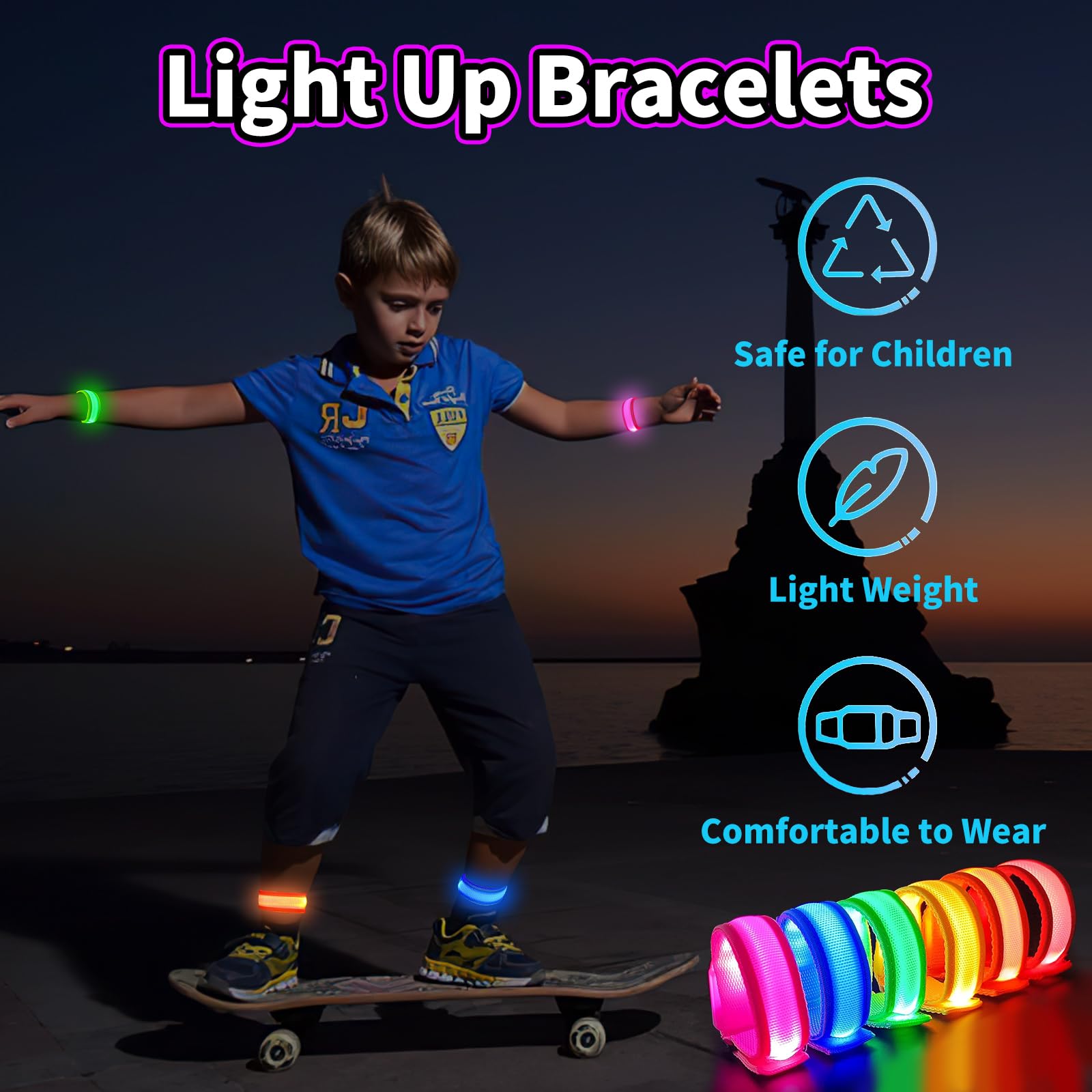 KATELUO 6 Pièces Bracelet LED Lumineux Concert Ajustable Clignotant Phosphorescent