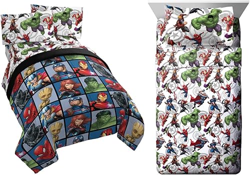 Jay Franco Marvel Avengers Team - Juego de ropa de cama matrimonial de 9 piezas, incluye juego de cama, juego de sábanas