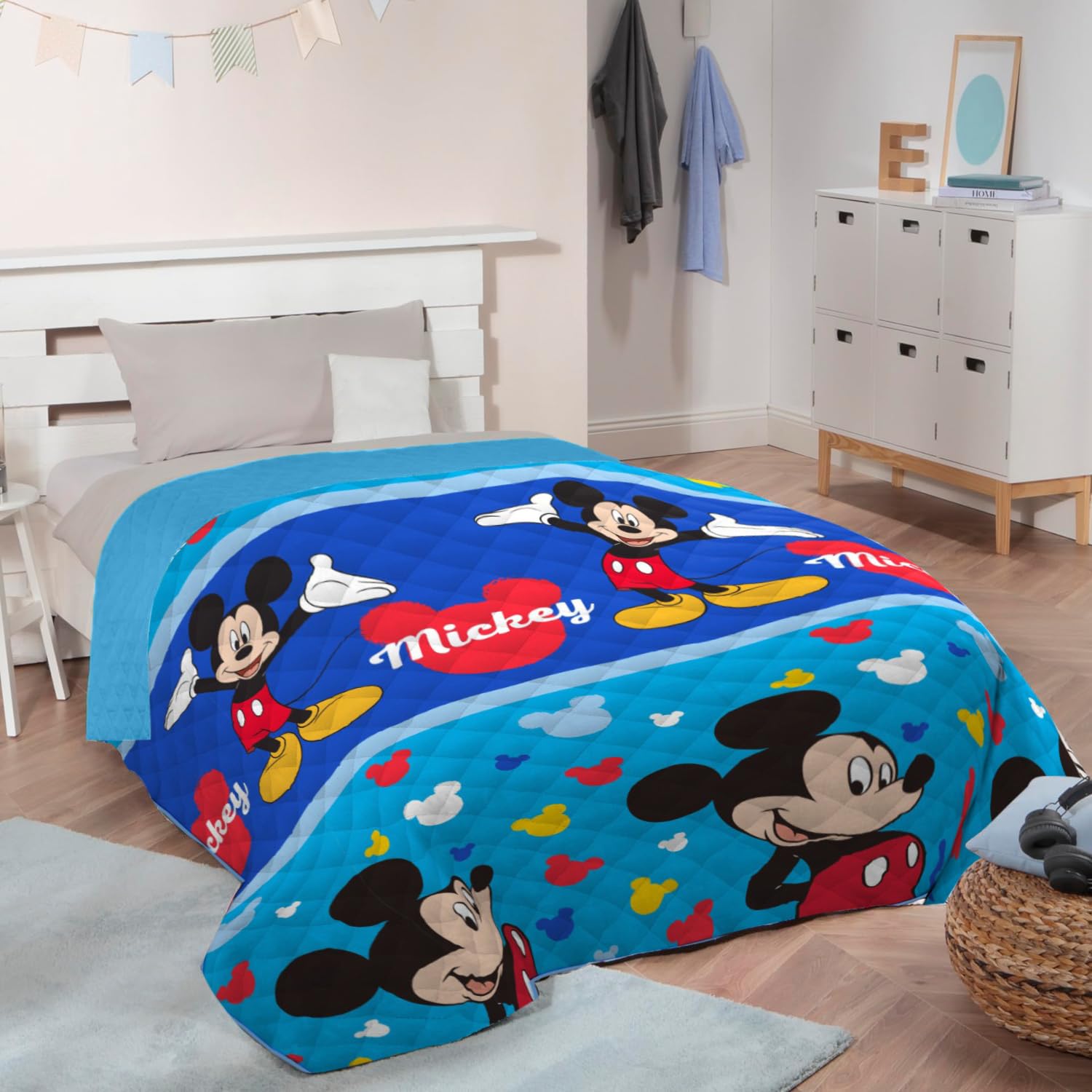 Disney Mikey Mouse Colchas Bouti Infantiles para Niños Licencia Oficial,170 x 250 cm,Composición 100% poliéster. Gramaje 100 gr/m2,Cama 90-105 cm,Color Azul