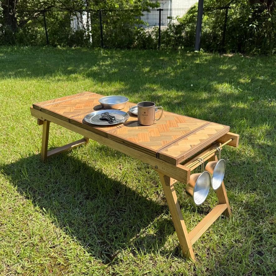 IGT対応 折りたたみテーブル ヘリンボーン天板 ローテーブル igt