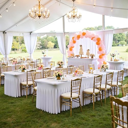 Miniatura 6 de Paquete de 2 manteles de elastano blanco de 6 pies para mesas rectangulares, falda de mesa elegante sin arrugas, manteles elásticos de 6 pies para