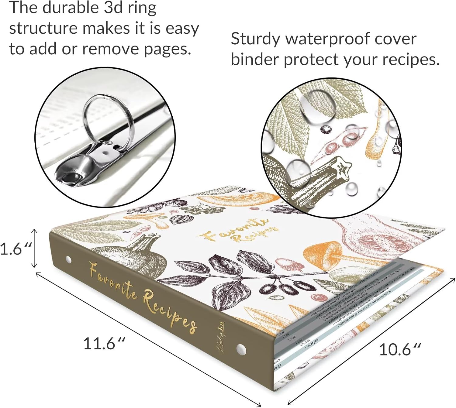 Recipe Binder with Plastic Sleeves, Full Page Cards and Dividers, Recipe Binder 8.5x11 3 Ring, Blank Recipe Book Binder to Write in Your Own Recipes (Color Veggies​​)