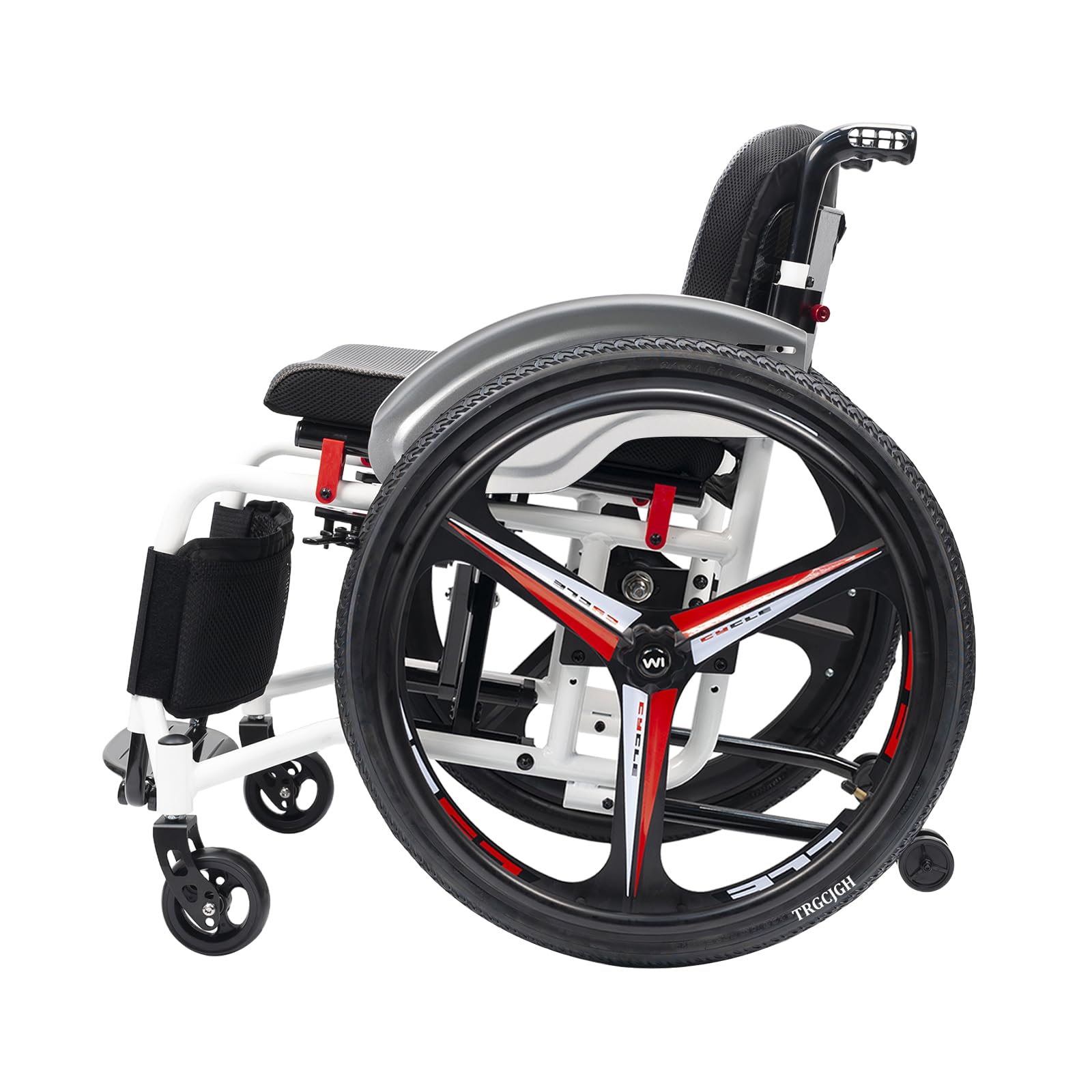 Sedia a Rotelle Pieghevole Leggera, Carrozzina sportiva, Stretta, da Transito, Autospinta, Freni a mano, Ruote antiribaltamento(14.9" Seat Width,White)