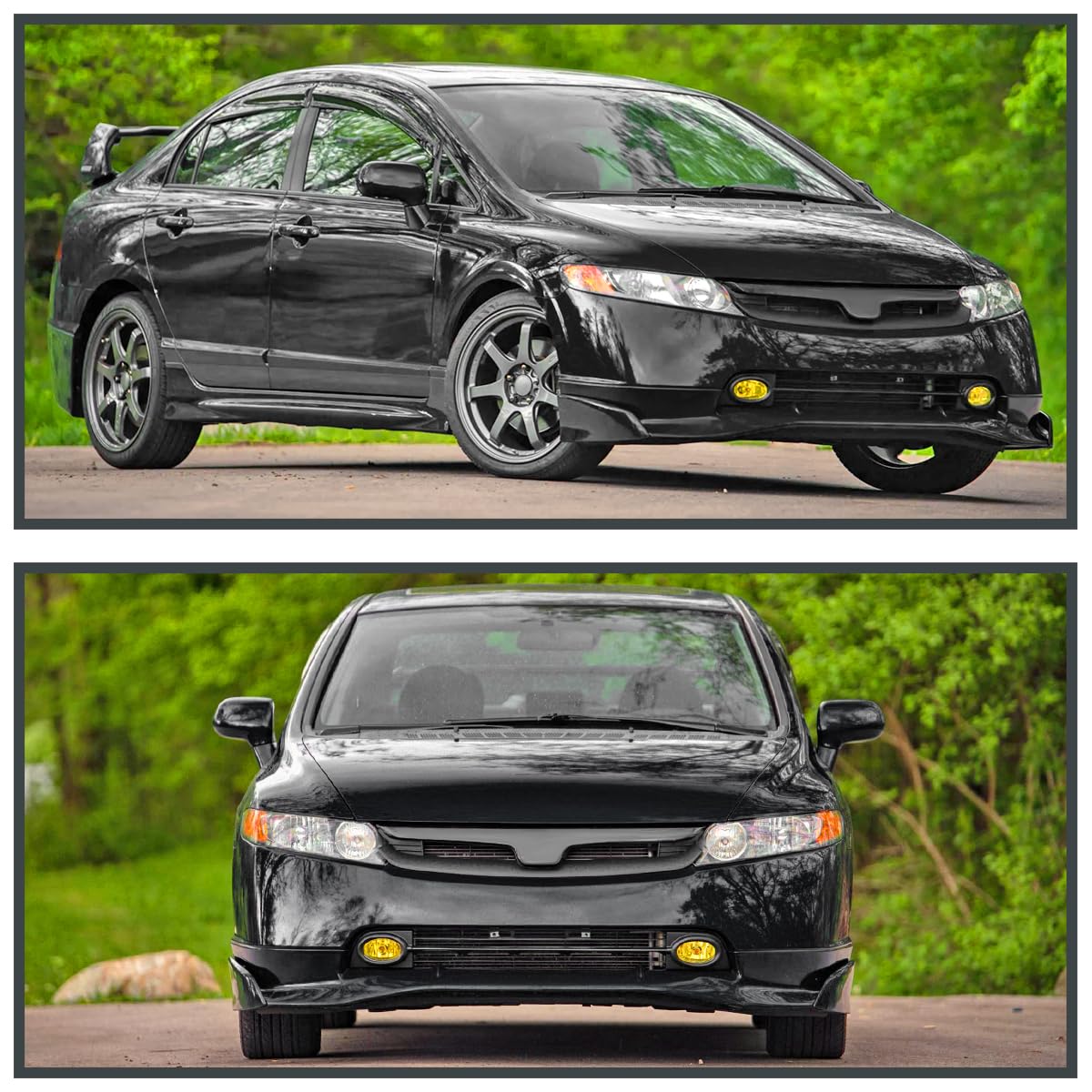 SPEC-D TUNING Yellow Bumper Driving Fog Lights + Bulbs + Switch Compatible with 2006-2008 Honda Civic Sedan 4Dr L+R Pair Assembly