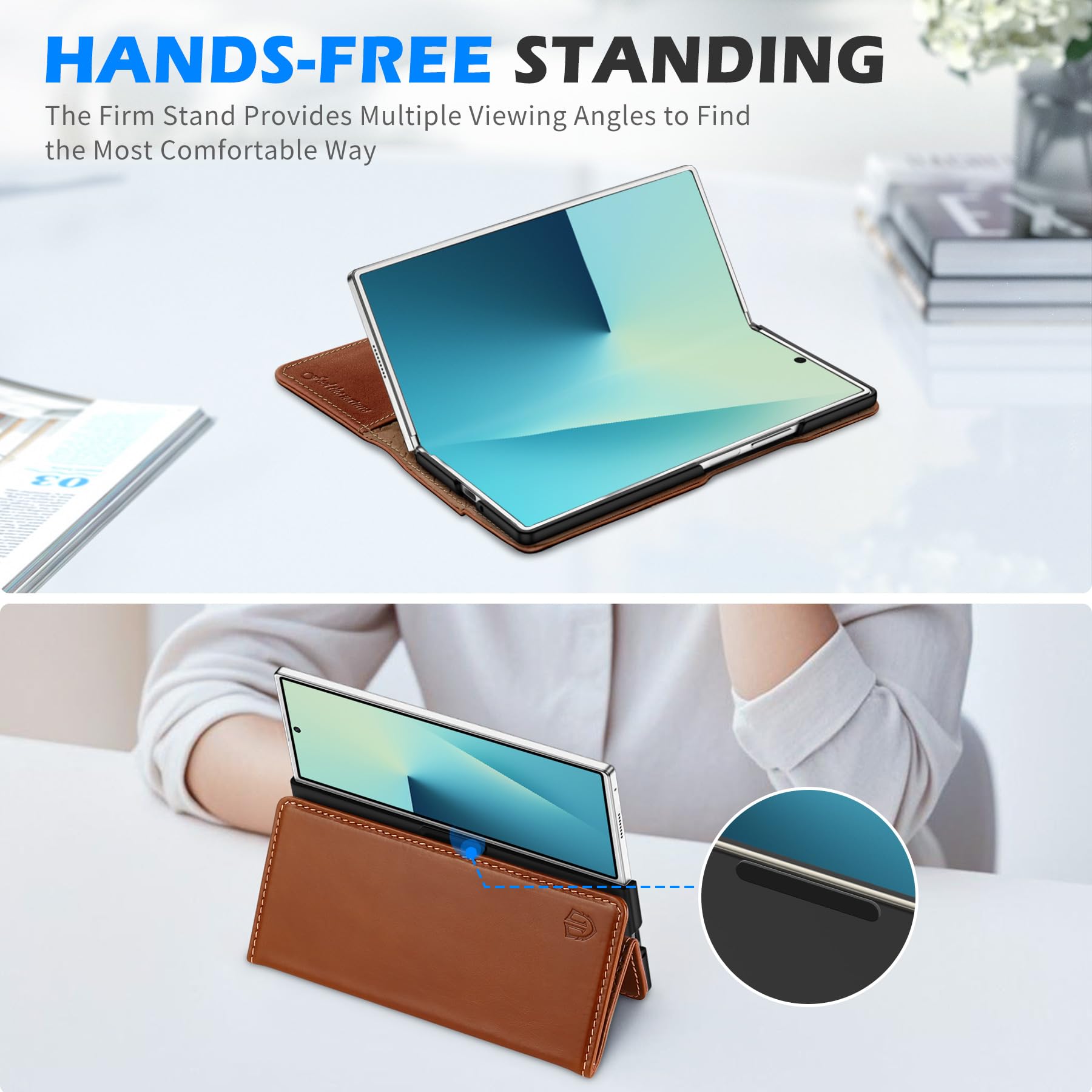 Shieldon Coque en Cuir Véritable pour Galaxy Z Fold7 (8.0"), Marron Rétro