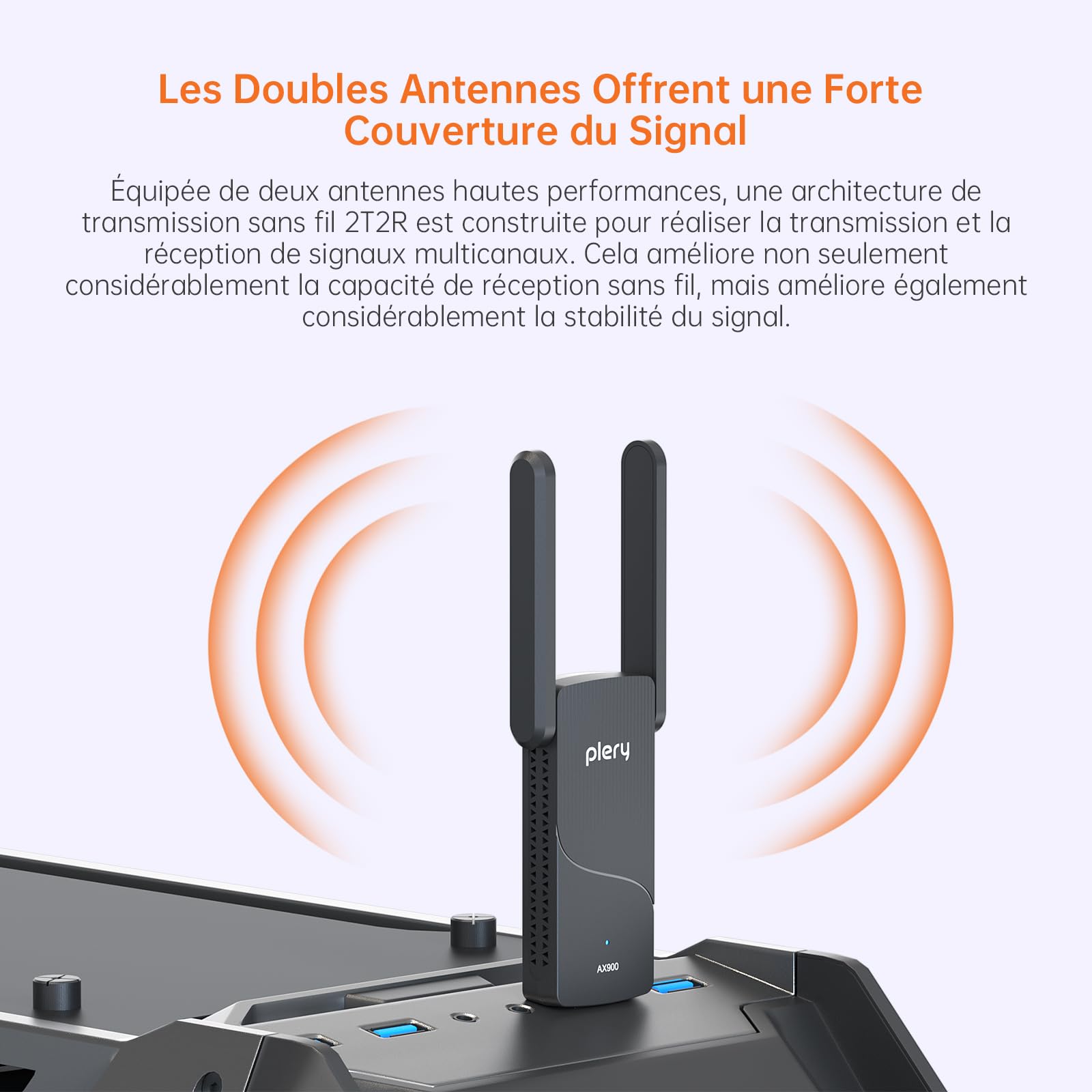Clé WiFi 6 AX900 Adaptateur USB sans Fil Double Bande 5GHz 2.4GHz Bluetooth 5.3 Antenne Gain Élevé WPA3 Compatible Windows 11 10