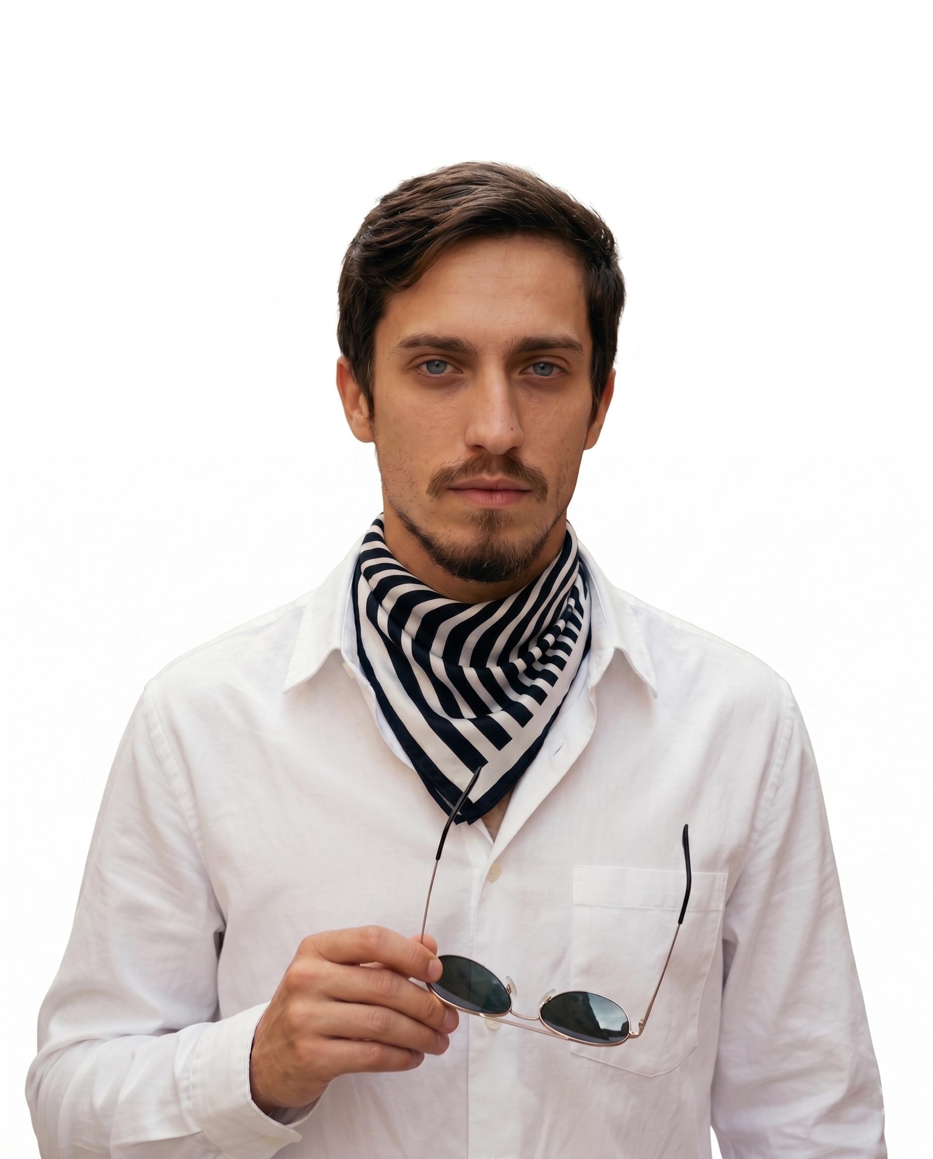 50x50 Cm Cotton Blend Square Bandana for Men, Black White Geometric Printed Bandana, Lightweight Neckerchief Hair Scarf Pocket Square Fashion Accessory-image-8