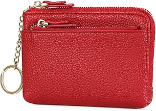 RRANCharltu Women's Coin Purse with Keyring Small Wallet in Leather with Zipper and Card Holder, red, Classic