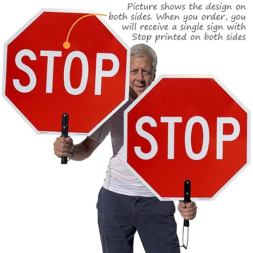 Miniatura 8 de SmartSign Paleta de guardia de cruce manual de 18 x 18 pulgadas con poste telescópico de 6 pies, doble cara, compuesto de aluminio de 120 mil,