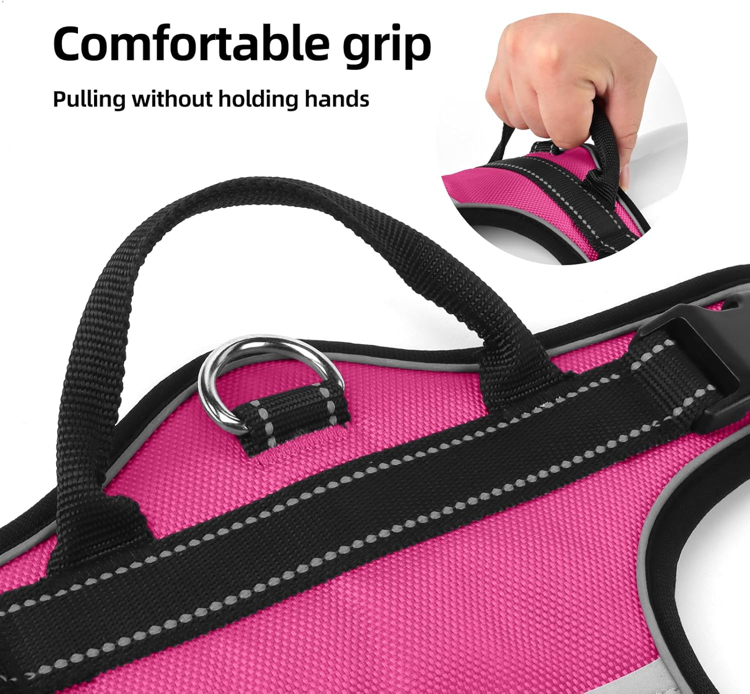 Dog Harness No Pull Dog Harness with 2 D-Ring,Adjustable Reflective Soft Padded Dog Vest Oxford Vest and Handle for Large Dogs Hot Pink,L