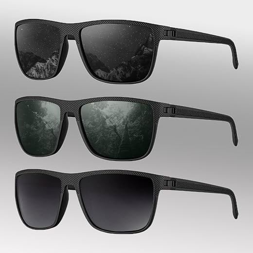 Óculos de sol polarizados masculinos, polarizados para dirigir, pescar, golfe, pacote com 3