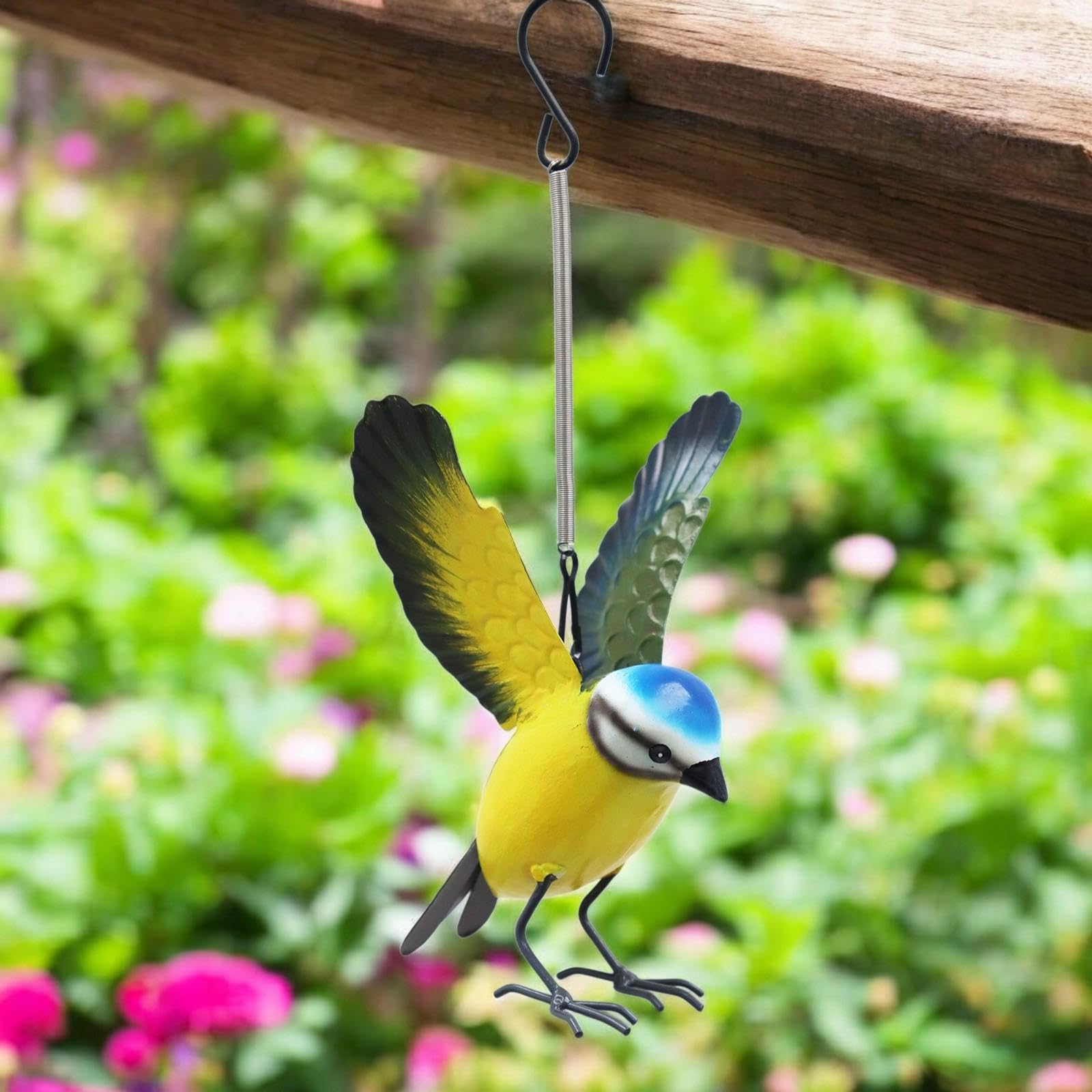 Epsom Door Handle Small Metal Hanging Bird Ornaments – Robin, Blue Tit, Wren, Kingfisher | 14cm Handcrafted Weather-Resistant Garden & Home Décor Sculptures (Blue Tit)