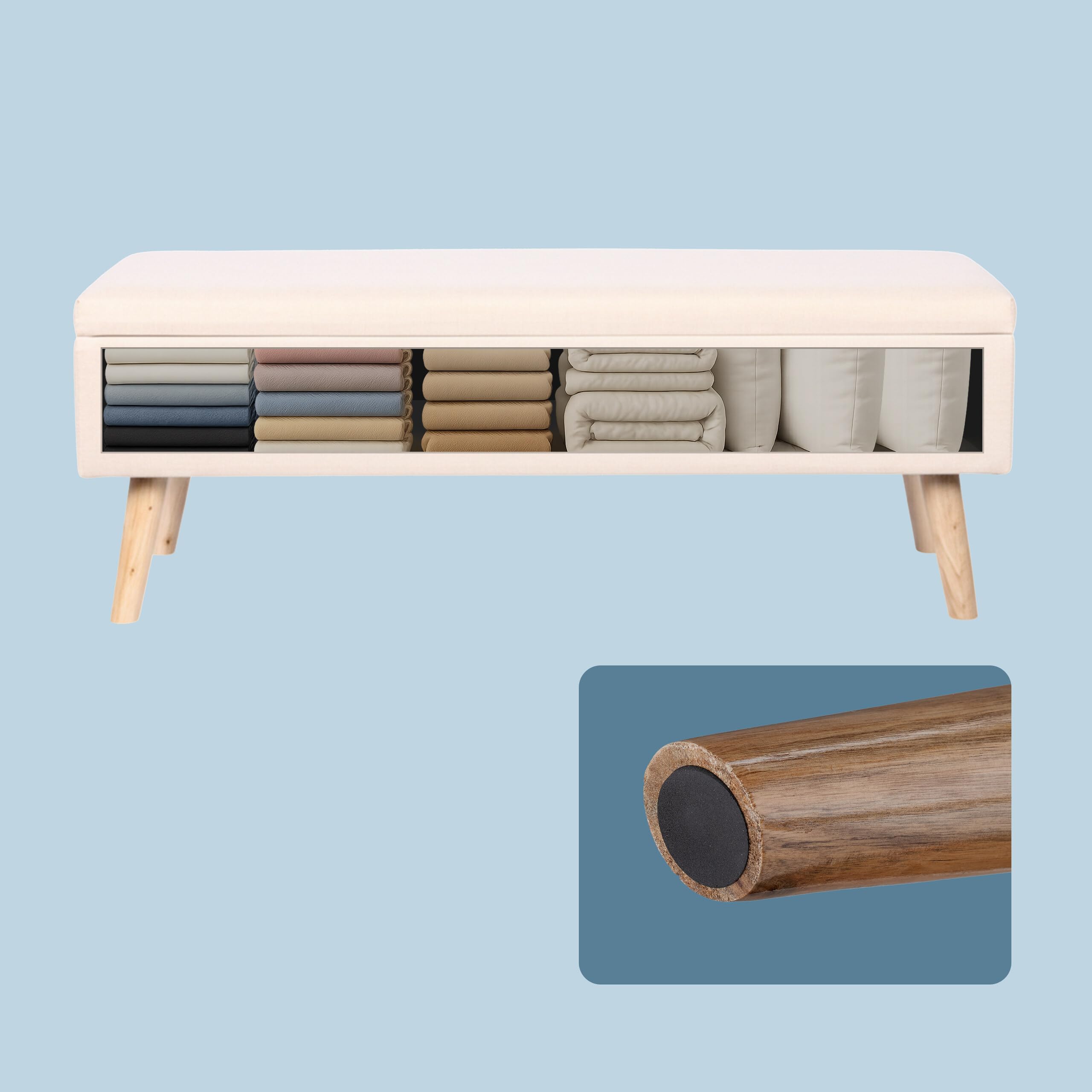 Panca Relaxdays in Lino, con Contenitore, HxLxP: 40 x 110 x 40 cm, Gambe in Legno, Panca Imbottita Beige