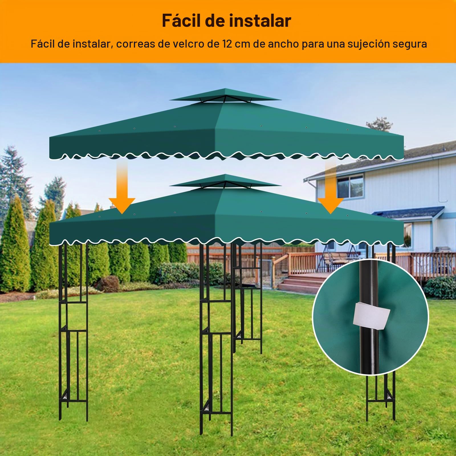 Toldos Pergola Recambio 3x3M, Techo Carpa de Repuesto para Cenador de Jardín con Ventilación, 2 Niveles Cubierta de Repuesto para Pergolas de Jardin Exteriores para Camping, Playa, Barbacoa Gazebo