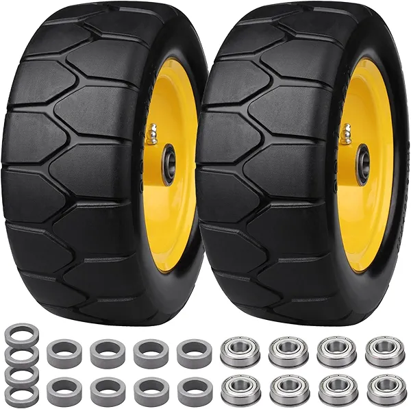 11x4.00-5'' Lawn Mower Tires Flat Free, 11x4-5 Solid Tires and Wheel, Zero Turn Mower Front Tires with 3/4" or 5/8" & 1/2" Precision bearings, 3.4"-5.6" Centered Hub for Zero-Turn Lawn Mower (2 Pack)