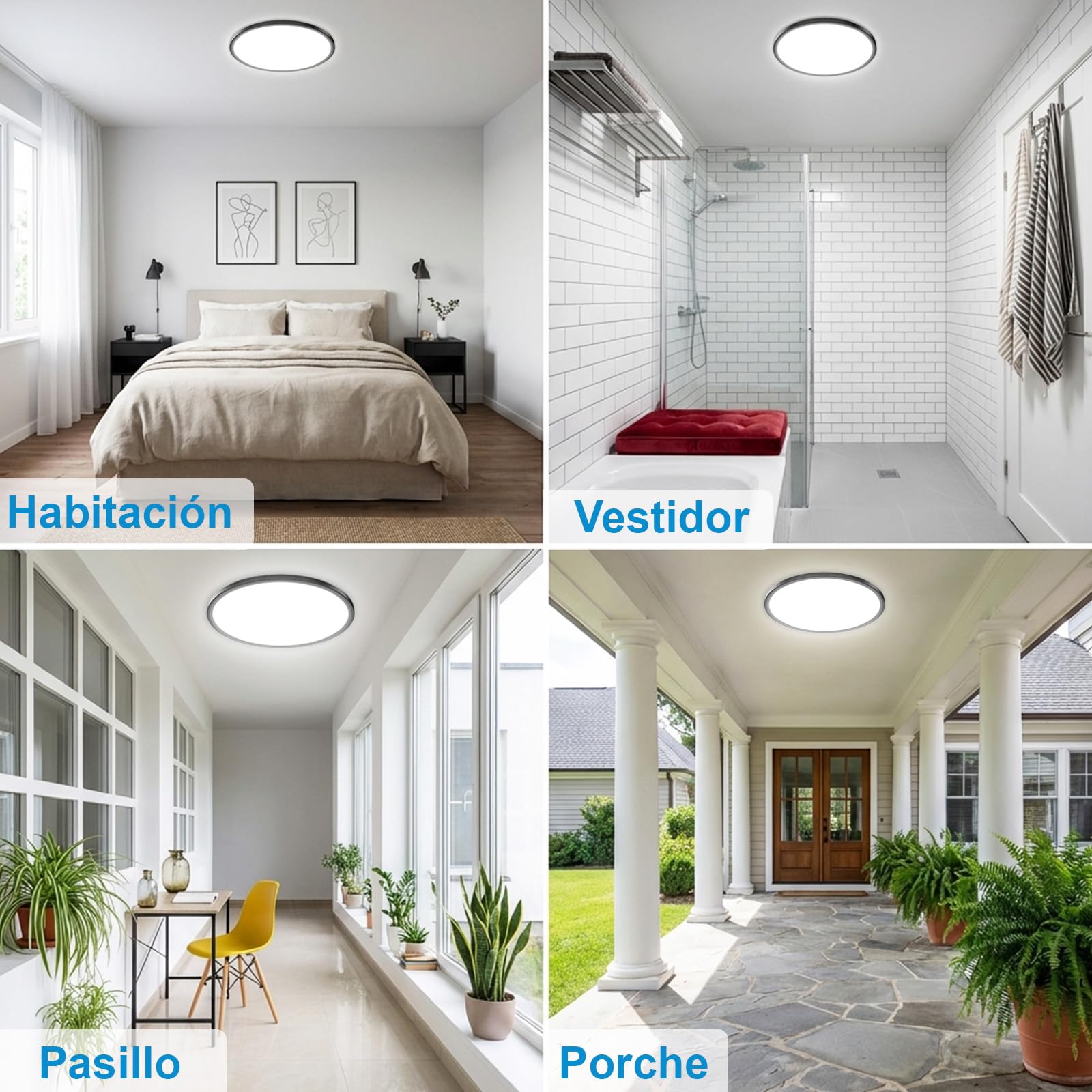 Yexati LED Deckenleuchte 36W 6000K/4000K/3000K, 3200LM IP54 Ultra Dünn Deckenlampe, Flach Rund Modern Badezimmer Lampe Schwarz Küchenlampe für Flur Schlafzimmer Balkon Wohnzimmer Küche Keller Ø40CM