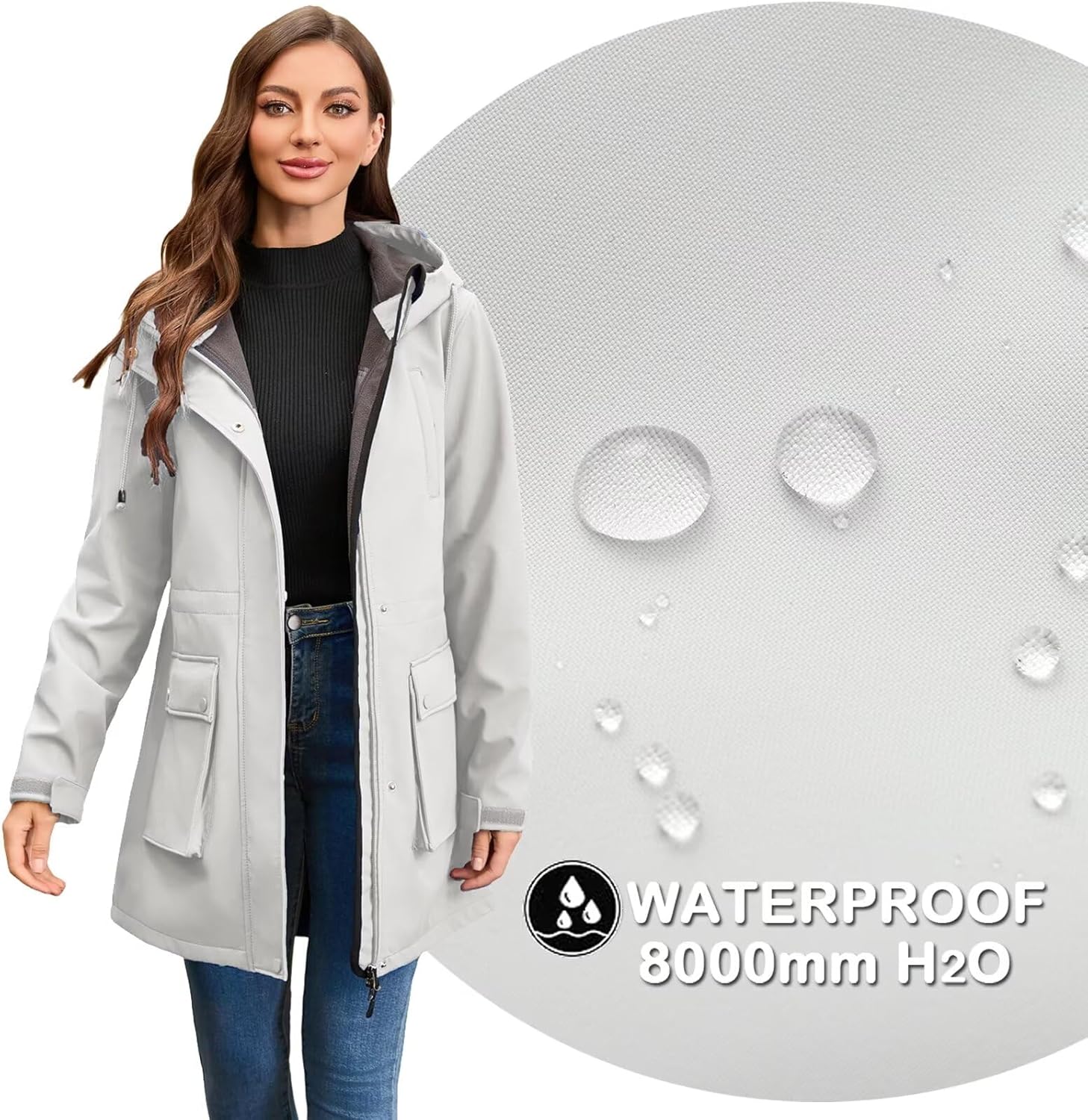 CHIGUO Women's Waterproof Softshell Jackets Warm Fleece Lined Coats with Hood Long Rain Jacket - Image 2