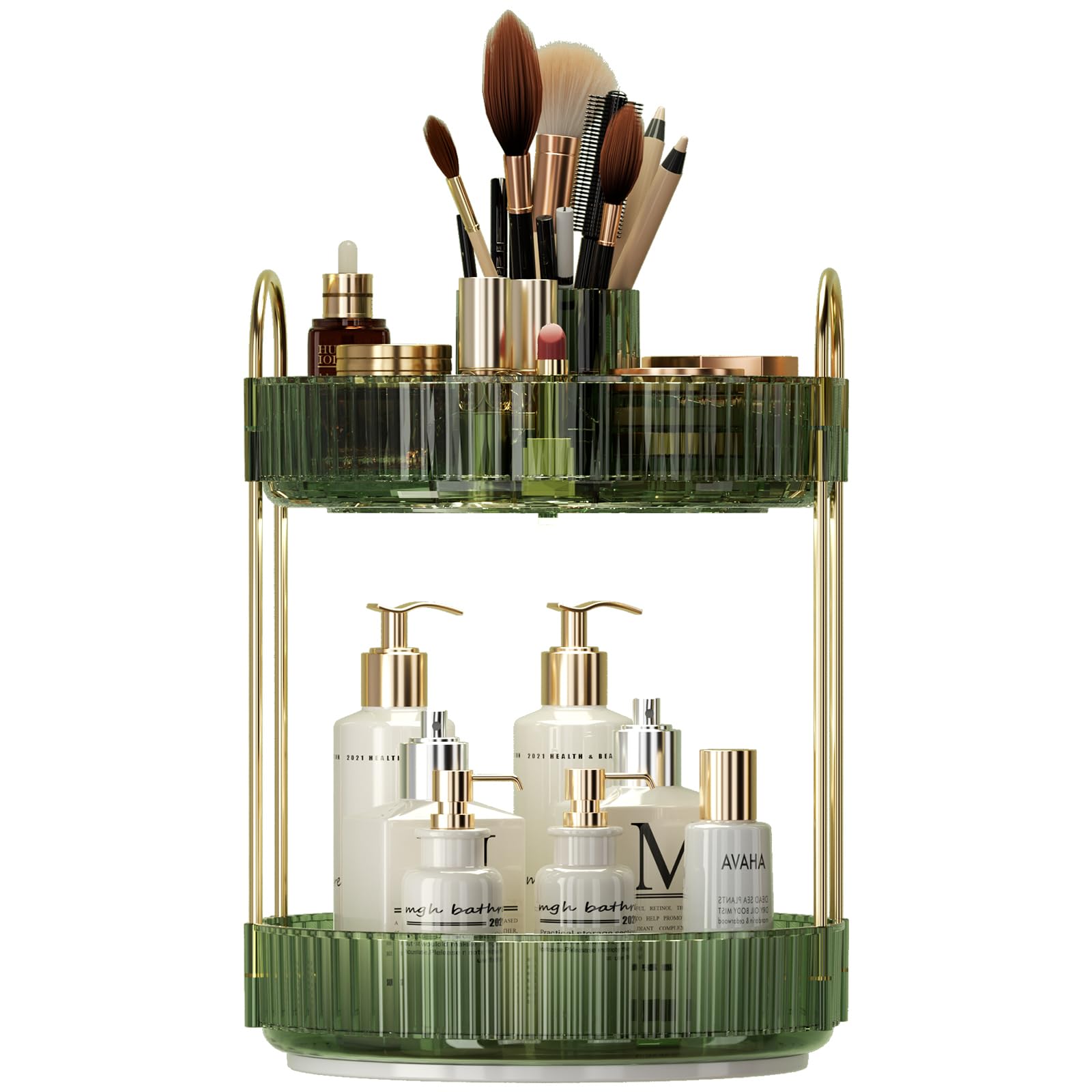 Duffy Makeup Organiser Rotating, Round Skincare Organiser, Customisable, Toiletries Cosmetics Organiser, Gift, (Pale Green, 2-Tier)