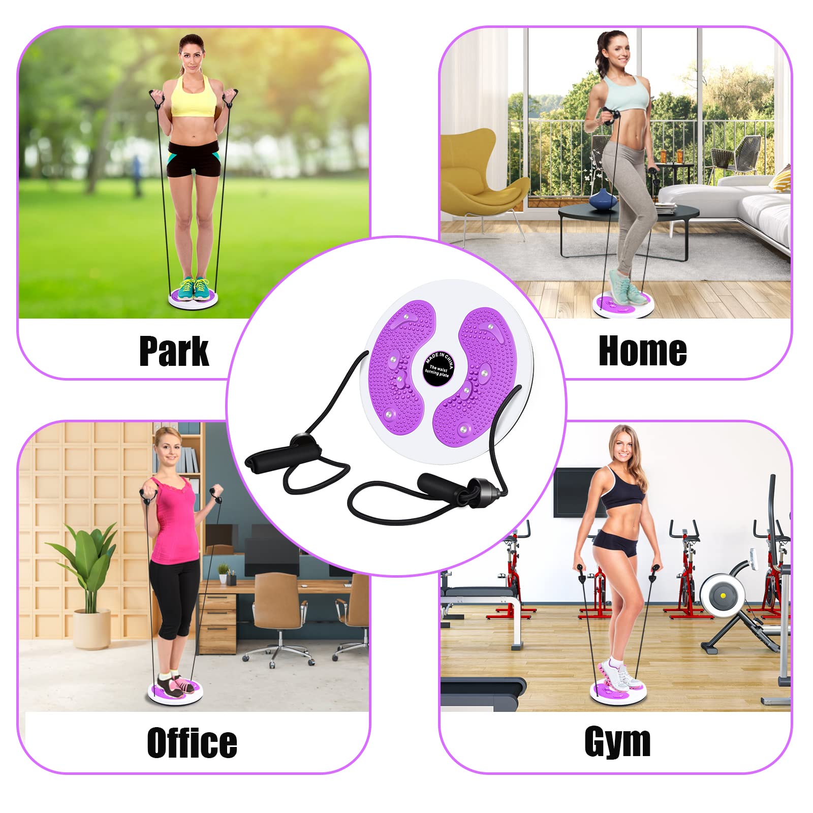 Herefun Twist Waist Disc con Fune di Trazione, Twist Waist Disc Board con Coulisse, Disco per Torsione Vita, Piastra per Torsione della Vita per Fitness e Movimento dell'anca e della Vita
