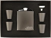 Vista 3 de Frasco grabado personalizado de acero de 6 onzas con iniciales de texto personalizadas, regalo de boda, padrinos de boda (juego de caja pequeña)