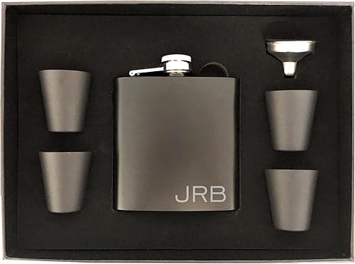 Miniatura 3 de Frasco grabado personalizado de acero de 6 onzas con iniciales de texto personalizadas, regalo de boda, padrinos de boda (juego de caja pequeña)