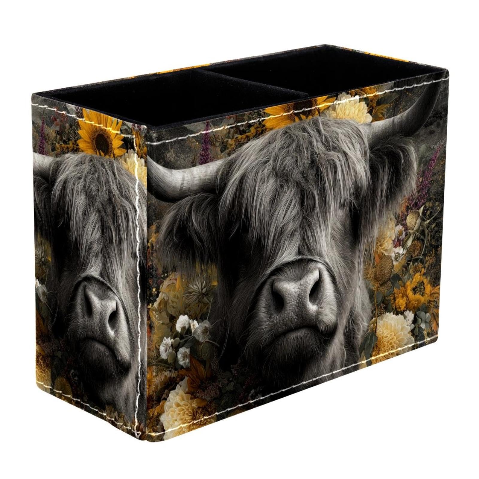 sanfly fish Watercolor Sunflower Yak Desktop Storage Box Pencil Holder, Stationeries and Desk Supplies Organizer for Home, Office & School