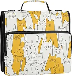 Fichário de desenho animado com 3 anéis amarelos Siamesecats com alça e alça de ombro removível, fácil de carregar, organizador de fichários escolares adequado para organizadores de ensino médio