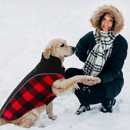 Miniatura 6 de Kuoser - Abrigo reversible para perros para climas fríos, abrigo de invierno impermeable reflejante para mascotas, abrigo para perros a cuadros de