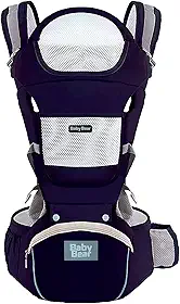 Bolsa Canguru Ergonômica Premium Baby Bear 3 em 1 | Assento Acolchoado| 12 posições | Alças Reguláveis | Bolsos Frontais e Laterais (Azul Marinho)
