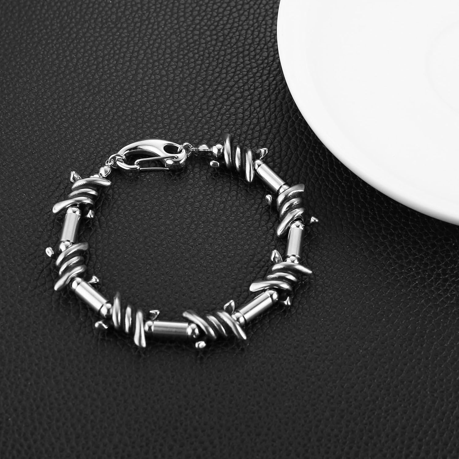 HZMAN Barbed Wire Bracelet for Men Biker Gothic Punk Stainless Steel Link Bracelet Jewelry Gift - Image 3