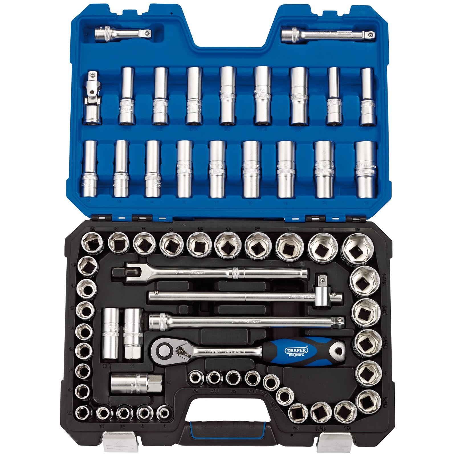 Draper 16456 Draper Expert MM/AF Combined Socket Set 1/2"" Sq Dr (63 Piece)