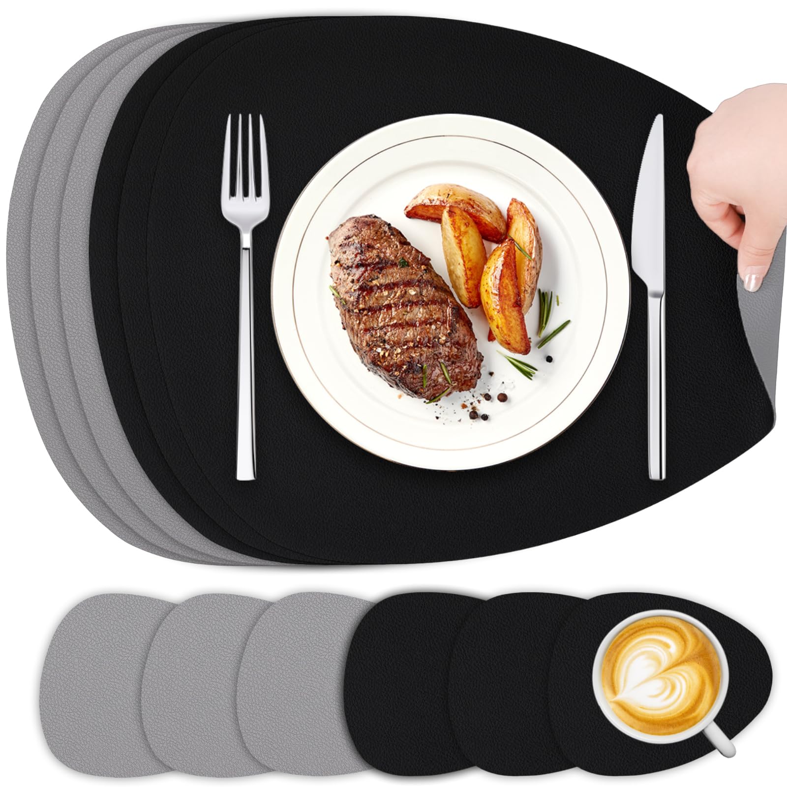 YIHELU Tischsets Abwaschbar und Untersetzer 6er Set, Platzsets Abwaschbar Doppelseitigen Kunstleder rutschfest & Einfache Reinigung, Platzdeckchen für Esszimmer