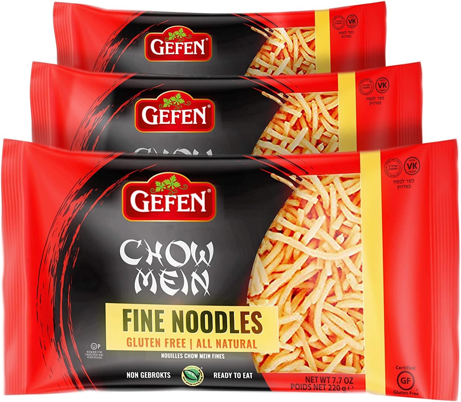 Gefen Gluten Free Chow Mein Fine Noodles, 220g (Pack of 3) Ready To Eat