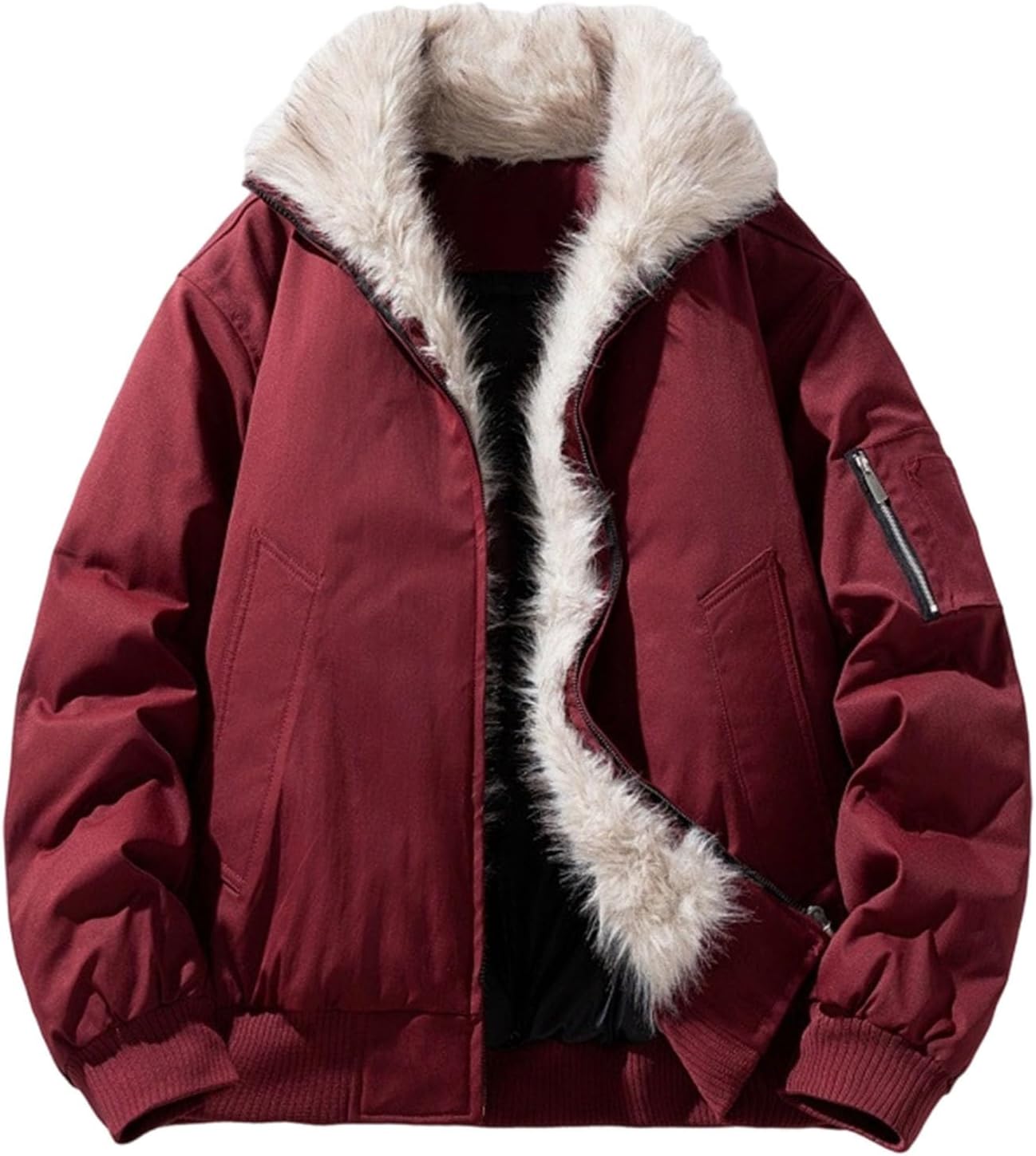 Cambkatl Thicken Faux Fur Liner Winter Coats for Men Fleece Lined Warm Thermal Cargo Jackets with Pockets