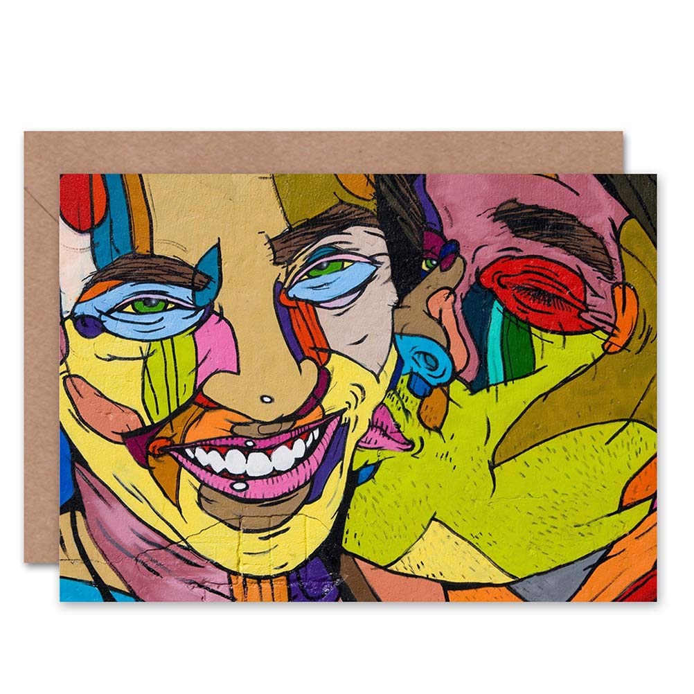 Wee Blue Coo GRAFFITI FACES KISS VALENTINES ABASTRACT BLANK GREETINGS CARD