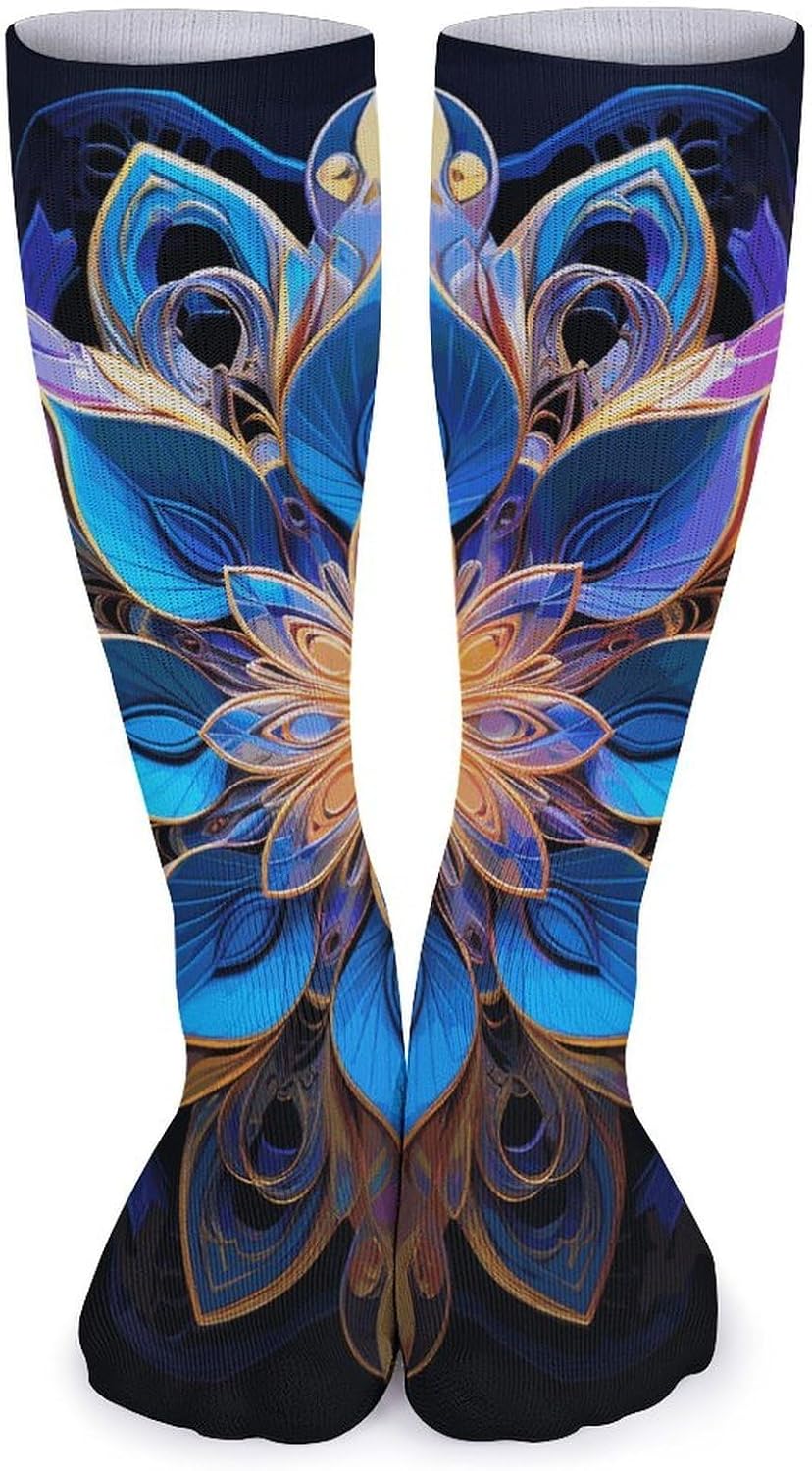 5-Pack Knee High Socks, 15.7 Inch Breathable Casual Socks Rectangle Mandala Stockings for Men Women