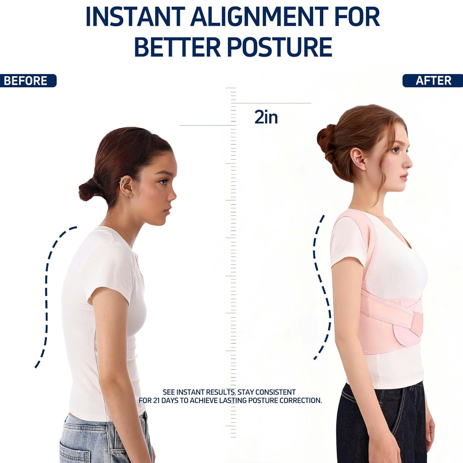 Back Brace Posture Corrector for Women and Men Full Support for Posture Correction & Scoliosis Hunchback Corrector de Postura para Hombre y Mujer Upper Thoracic Back Straightener Pink, Medium - Image 4