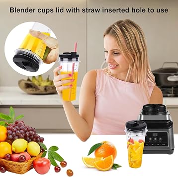 24oz Replacement Cups with Flip Top to-go Lid for Ninja Blender, 2 Pack